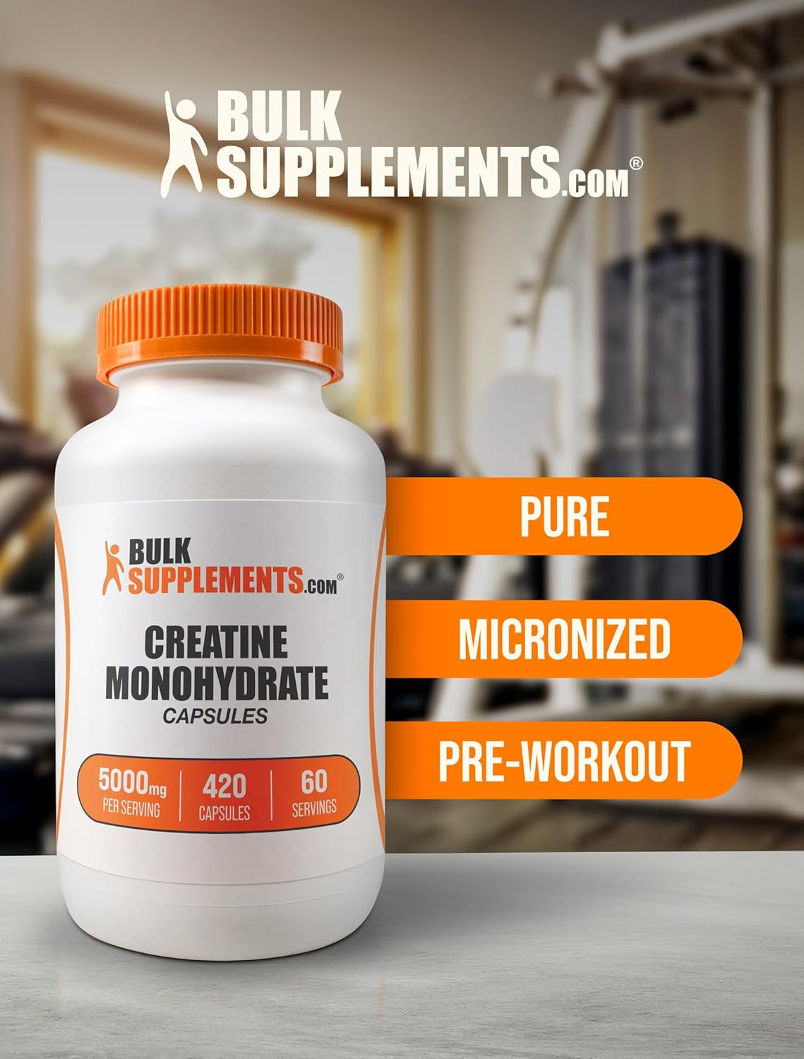 .Com Creatine Monohydrate Capsules - Micronized Creatine Monohydrate, Vegan Creatine, Creatine Pills - 7 Creatine Capsules per Serving, 5000Mg, Gluten Free, 630 Capsules