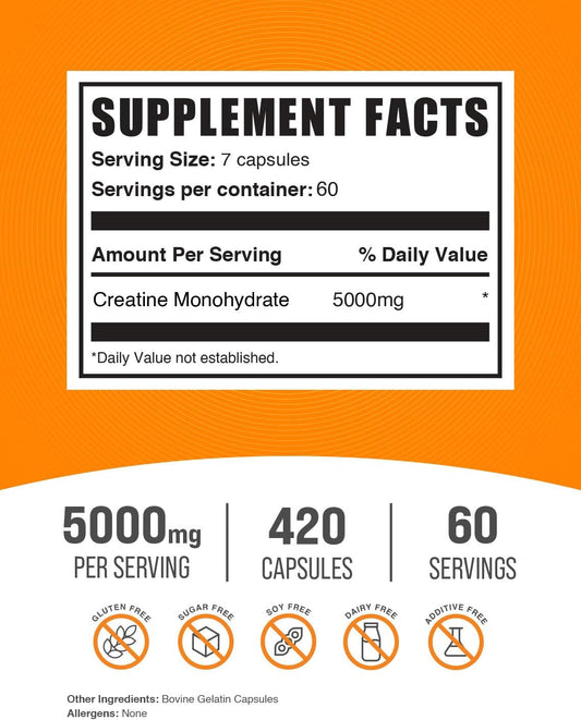 .Com Creatine Monohydrate Capsules - Micronized Creatine Monohydrate, Vegan Creatine, Creatine Pills - 7 Creatine Capsules per Serving, 5000Mg, Gluten Free, 630 Capsules